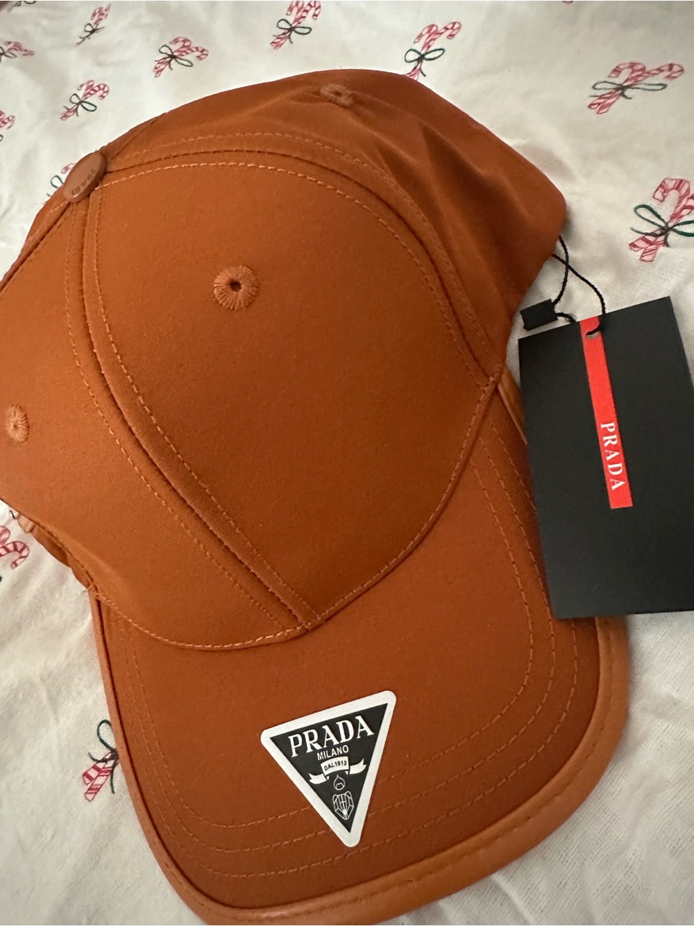 Prada Men’s Rust Orange Logo Baseball Cap
